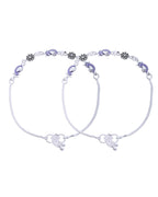 Jewels Nest Set of 2 Silver-Plated Stainless Steel Paisley & Floral Charm Anklets
