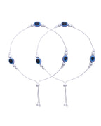 Jewels Nest Set of 2 Silver-Plated Stainless Steel Evil Eye Beaded Anklets