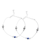Jewels Nest Silver-Plated Stainless Steel Anklet Set with Evil Eye & Metallic Charms
