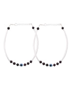 Jewels Nest Set of 2 Silver-Tone Stainless Steel Evil Eye Anklets with Beads