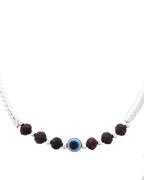 Jewels Nest Set of 2 Silver-Tone Stainless Steel Evil Eye Anklets with Beads