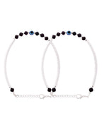 Jewels Nest Set of 2 Silver-Tone Stainless Steel Evil Eye Anklets with Beads