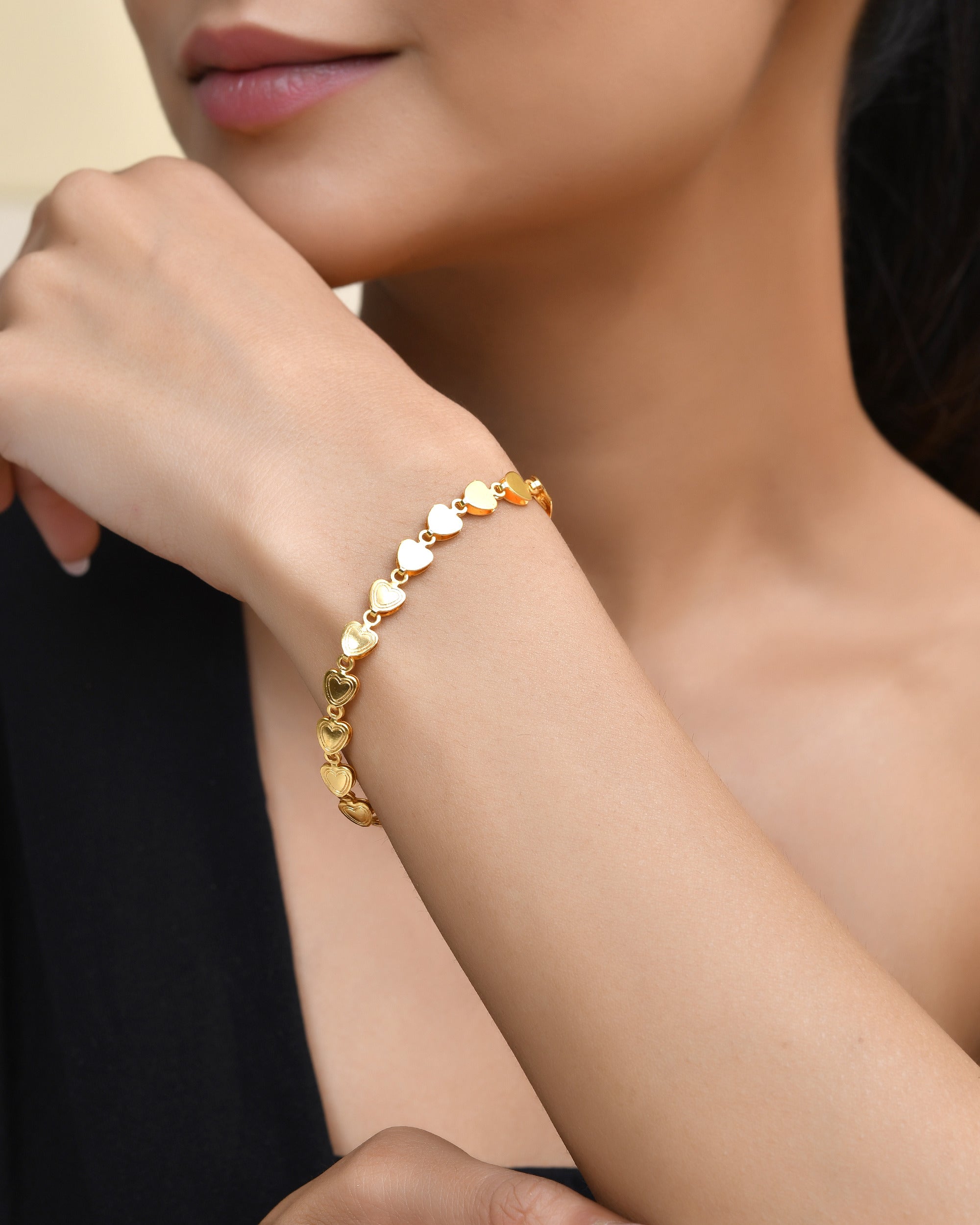 Jewels Nest Elegant Fancy Gold Bracelet with Heart-Shaped Links | Grab2Buy