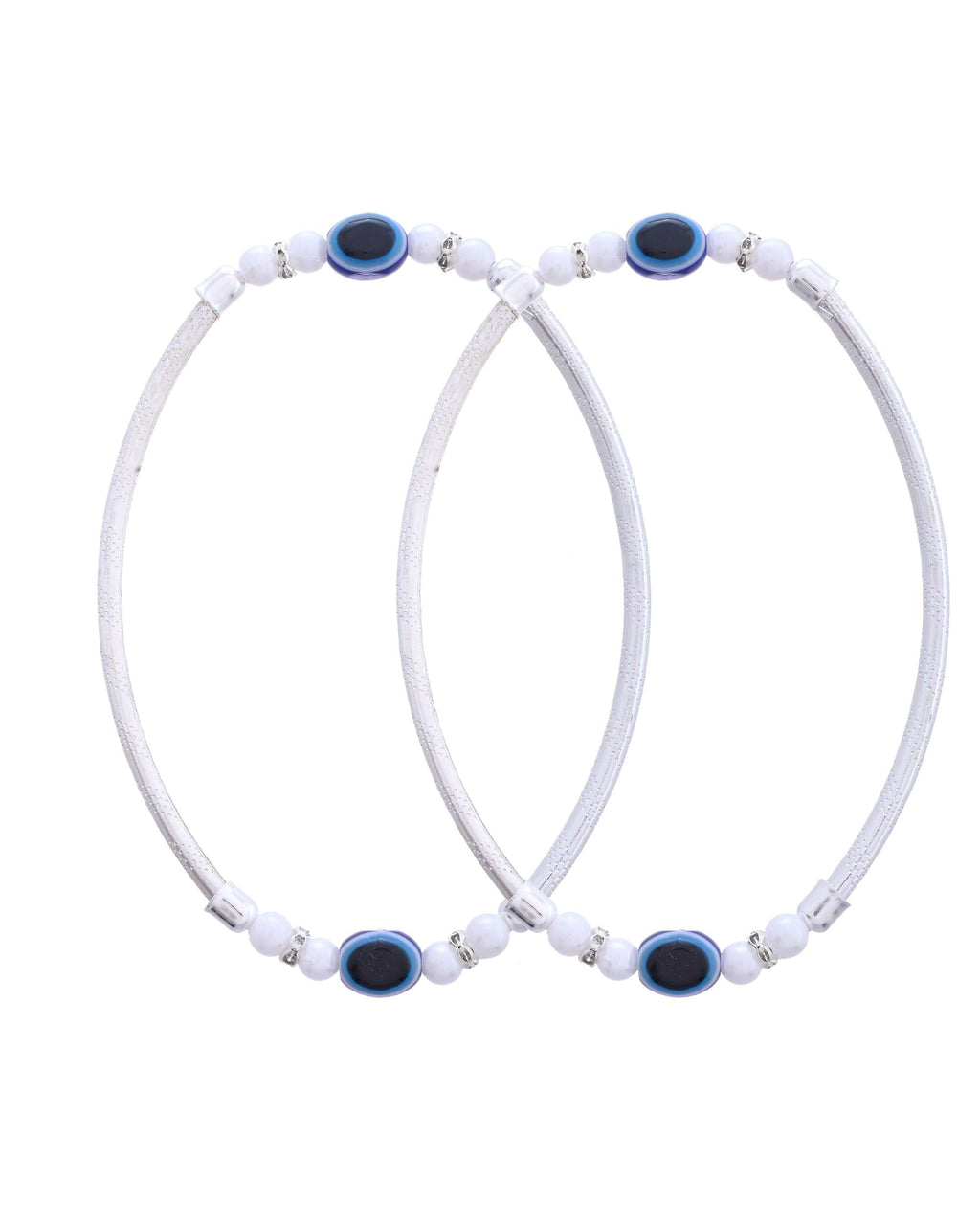 Jewels Nest Set of 2 Silver-Toned Anklets with Protective Evil Eye Beads | Grab2Buy