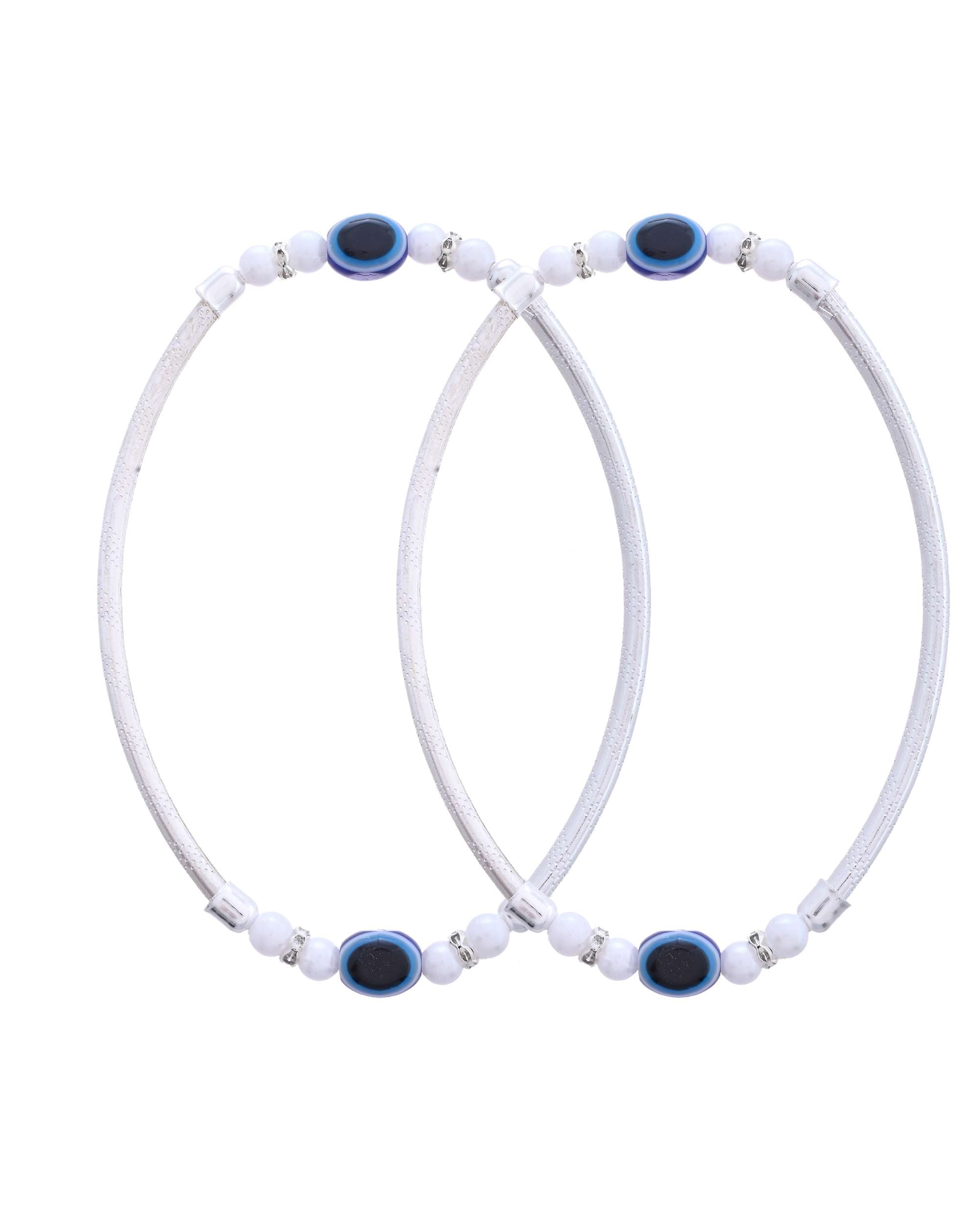 Jewels Nest Set of 2 Silver-Toned Anklets with Protective Evil Eye Beads | Grab2Buy