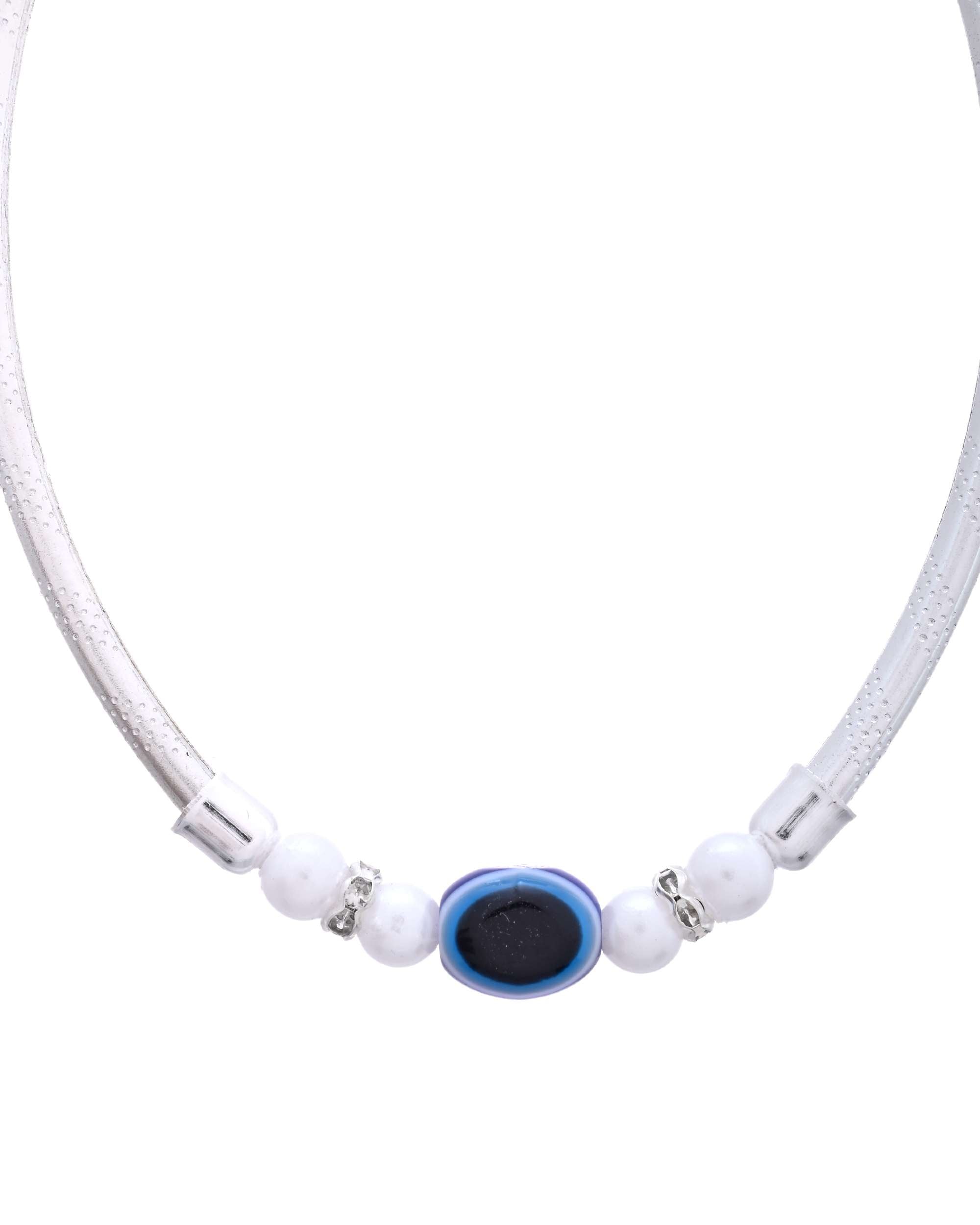 Jewels Nest Set of 2 Silver-Toned Anklets with Protective Evil Eye Beads | Grab2Buy