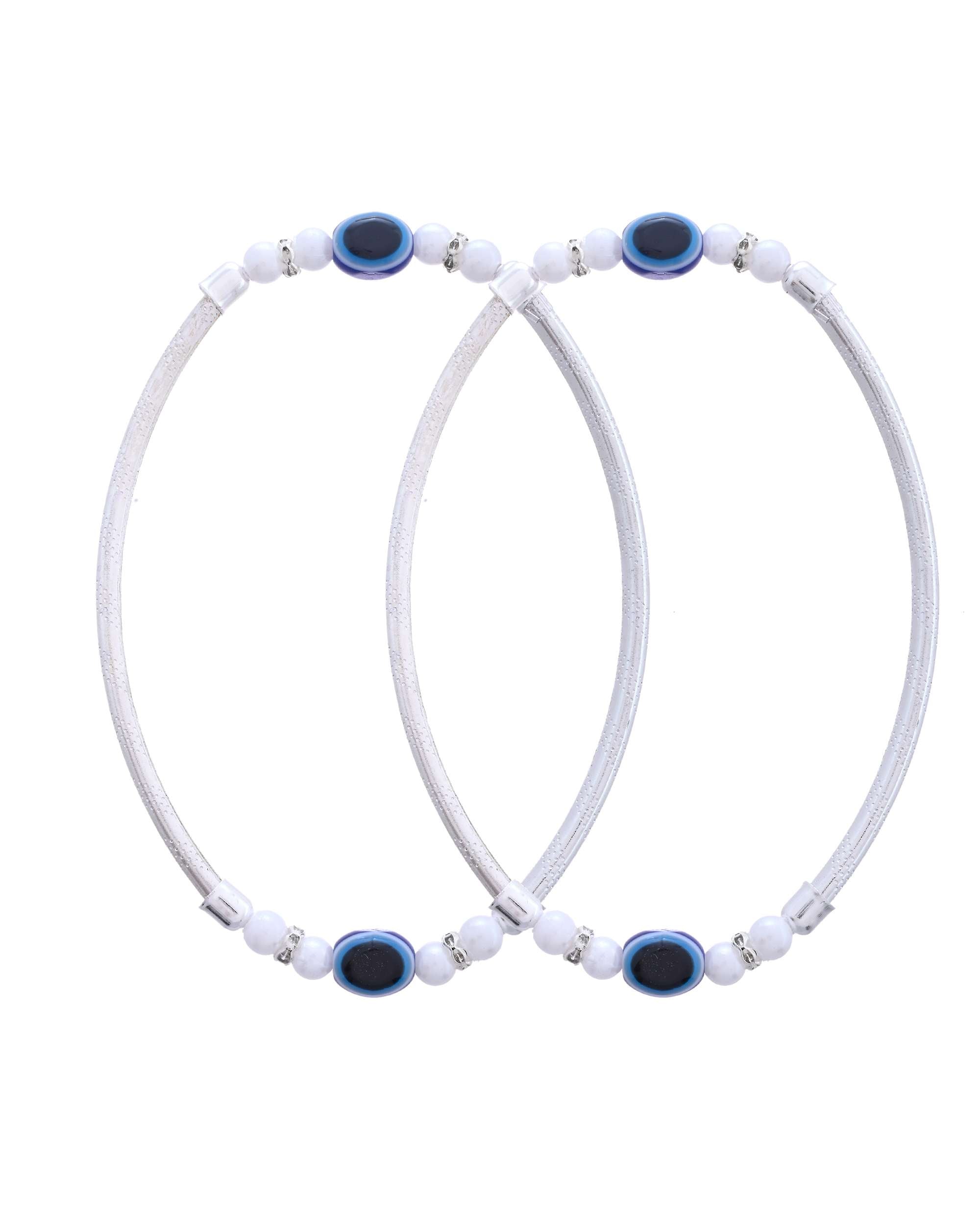 Jewels Nest Set of 2 Silver-Toned Anklets with Protective Evil Eye Beads | Grab2Buy