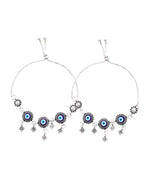 Jewels Nest Set of 2 Silver-Plated Stainless Steel Evil Eye & Stone-Studded Beaded Anklets | Grab2Buy