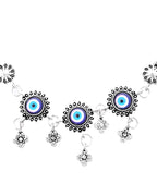 Jewels Nest Set of 2 Silver-Plated Stainless Steel Evil Eye & Stone-Studded Beaded Anklets | Grab2Buy