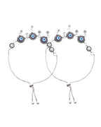 Jewels Nest Set of 2 Silver-Plated Stainless Steel Evil Eye & Stone-Studded Beaded Anklets | Grab2Buy