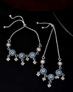 Jewels Nest Set of 2 Silver-Plated Stainless Steel Evil Eye & Stone-Studded Beaded Anklets | Grab2Buy