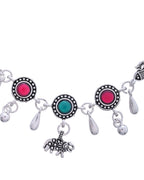 Jewels Nest Set of 2 Silver-Plated Artificial Stone Beaded Anklets with Multi-Colored Accents