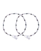 Jewels Nest Stainless Steel Silver-Tone Anklets with Leaf and Pearl Detailing