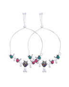 Jewels Nest Set of 2 Silver-Plated Green Stone & Bead Anklets in Stainless Steel