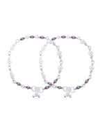 Jewels Nest Set of 2 Silver-Plated Stainless Steel Anklets with Pink Artificial Beads