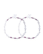 Jewels Nest Set of 2 Silver-Plated Stainless Steel Anklets with Pink Artificial Beads