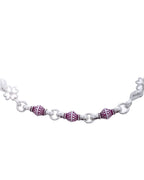 Jewels Nest Set of 2 Silver-Plated Stainless Steel Anklets with Pink Artificial Beads