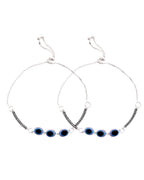 Jewels Nest Set of 2 Silver-Plated Stainless Steel Evil Eye Oval Beaded Anklets