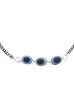 Jewels Nest Set of 2 Silver-Plated Stainless Steel Evil Eye Oval Beaded Anklets