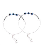 Jewels Nest Set of 2 Silver-Plated Stainless Steel Evil Eye Oval Beaded Anklets