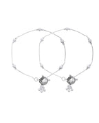 Jewels Nest Set of 2 Traditional Silver-Plated Ball & Chain Anklets