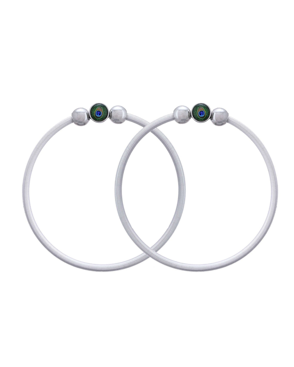 Jewels Nest Contemporary Wire-Style Silver Anklet with Peacock Design Bead