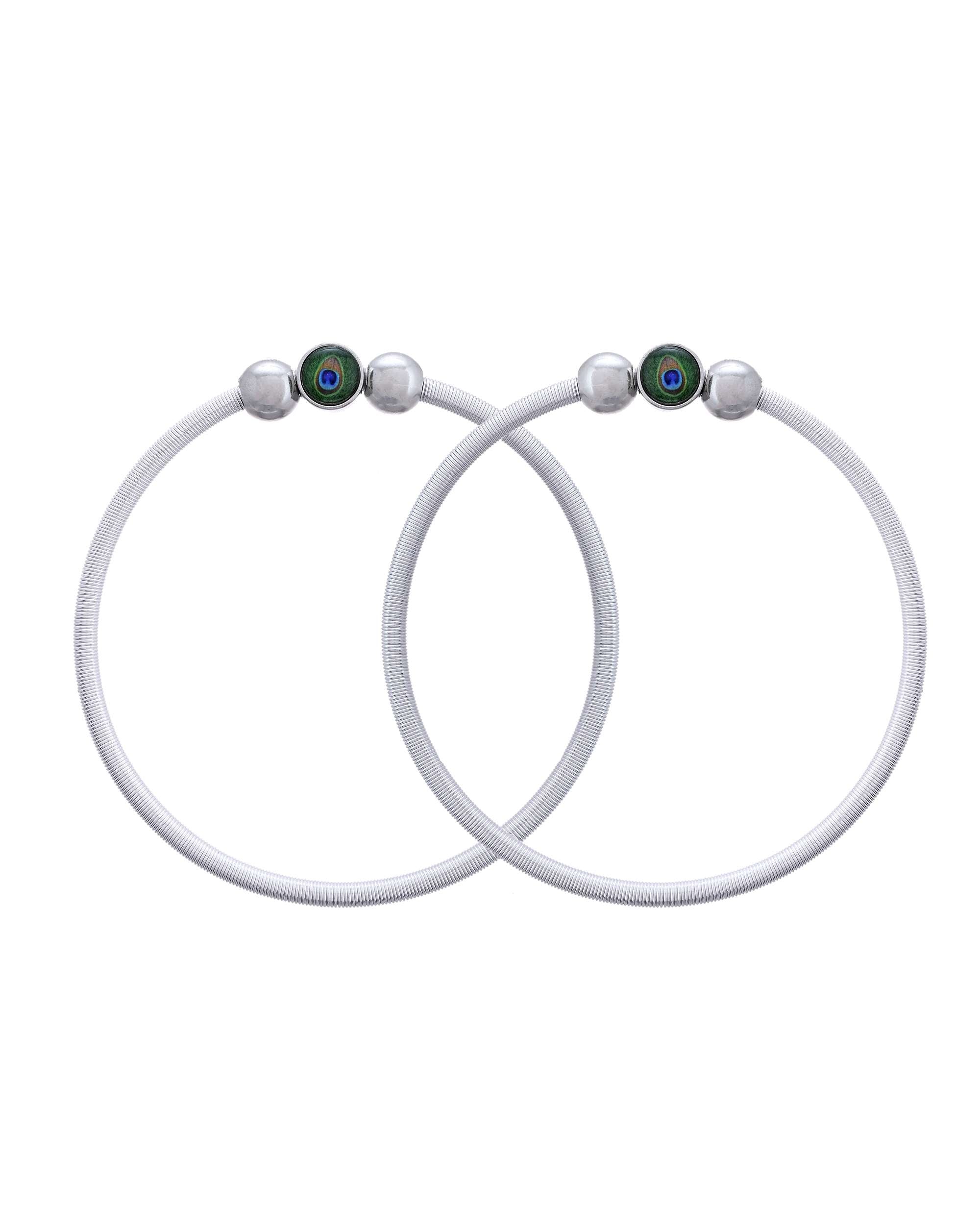 Jewels Nest Contemporary Wire-Style Silver Anklet with Peacock Design Bead