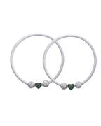 Jewels Nest Set of 2 Silver-Plated Stainless Steel Heart-Shaped Peacock Stone Beaded Anklets