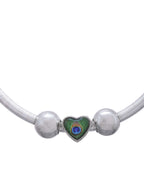 Jewels Nest Set of 2 Silver-Plated Stainless Steel Heart-Shaped Peacock Stone Beaded Anklets