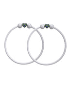Jewels Nest Set of 2 Silver-Plated Stainless Steel Heart-Shaped Peacock Stone Beaded Anklets