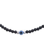 Jewels Nest Set of 2 Black Beaded Evil Eye Anklets with Silver-Toned Shell Charms