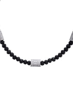 Jewels Nest Set of 2 Silver-Plated Anklets with Polished Black Beads and Barrel Charms