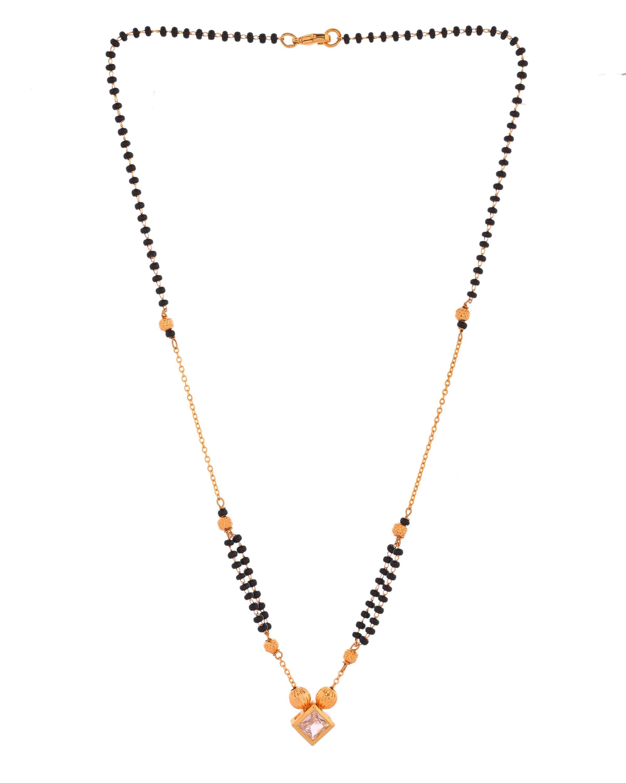 Jewels Nest Traditional Black Beaded Mangalsutra with Geometric Stone Pendant