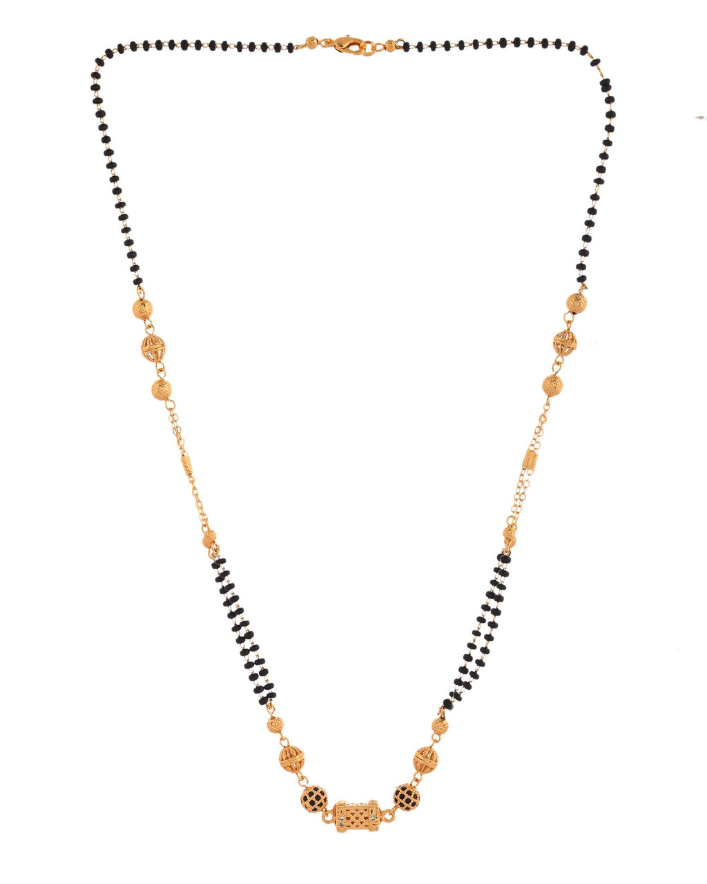 Jewels Nest Gold-Plated Traditional Double-Line Mangalsutra with Barrel Pendant