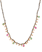 Jewels Nest Elegant Black Beads Mangalsutra with Green & Red Stone Drops – Silver Finish