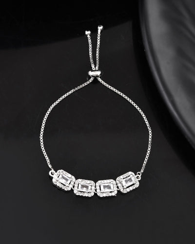 Jewels Nest Classic White Square Stone Diamond-Style Adjustable Bracelet