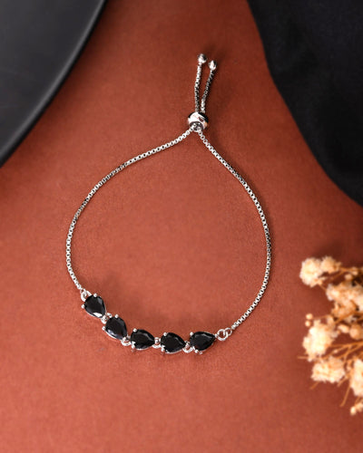 Jewels Nest Classic Black Teardrop Stone Adjustable Bracelet