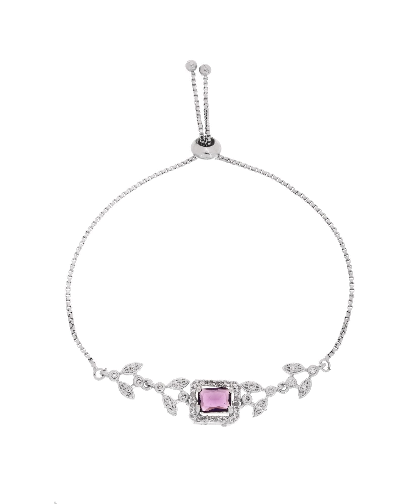 Jewels Nest Silver Plated Emerald Purple Stone Floral Bracelet | Grab2Buy