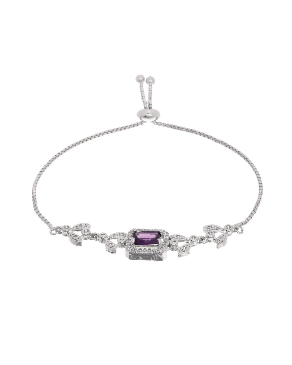 Jewels Nest Silver Plated Emerald Purple Stone Floral Bracelet | Grab2Buy