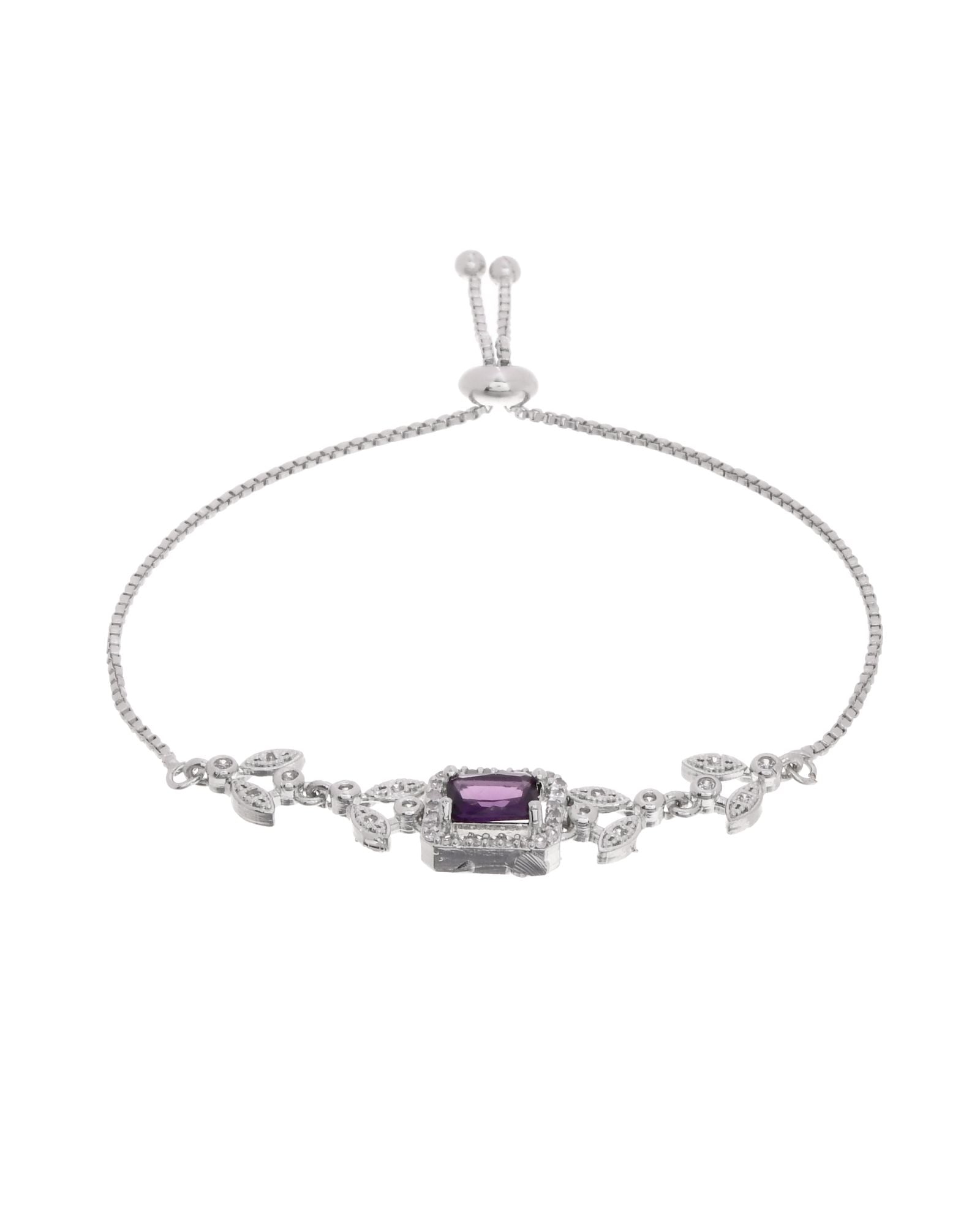 Jewels Nest Silver Plated Emerald Purple Stone Floral Bracelet | Grab2Buy