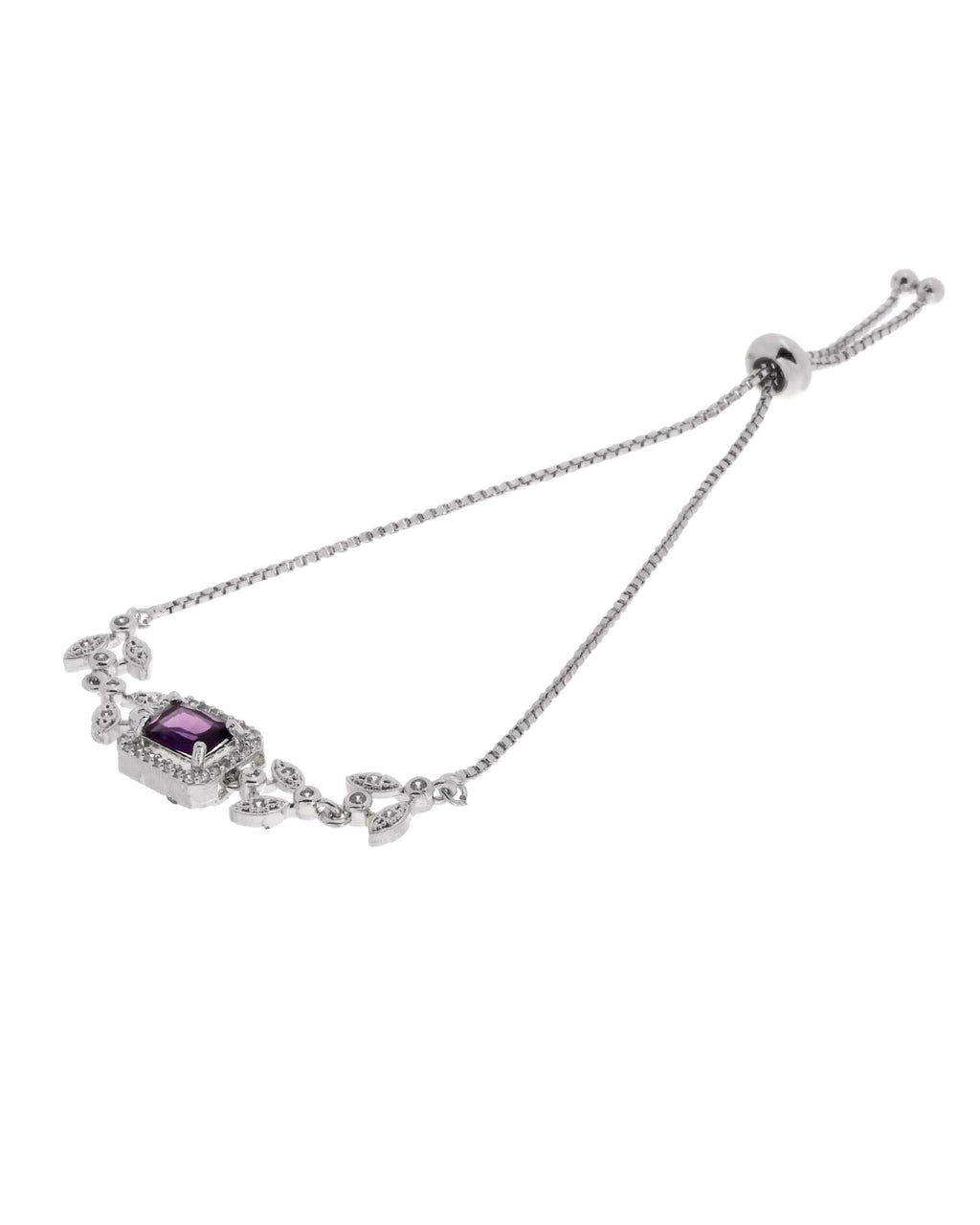 Jewels Nest Silver Plated Emerald Purple Stone Floral Bracelet | Grab2Buy
