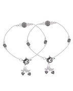 Jewels Nest Oxidised Silver Beaded Adjustable Anklet With Leaf Charm | Grab2Buy