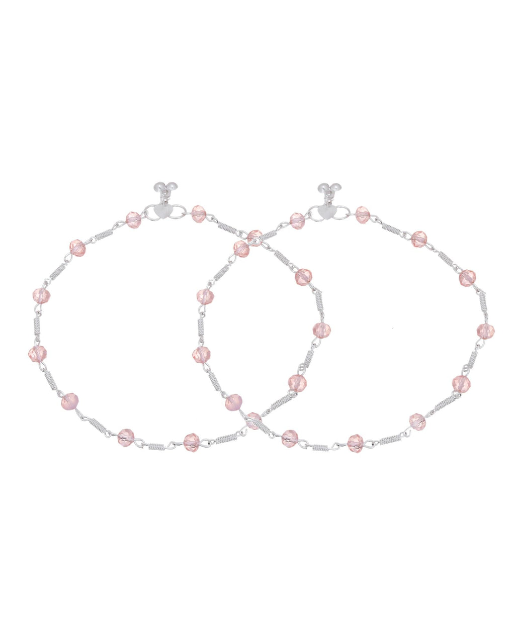 Jewels Nest Silver Plated Pink Crystal Beads Adjustable Anklet For Women | Grab2Buy