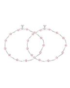 Jewels Nest Silver Plated Pink Crystal Beads Adjustable Anklet For Women | Grab2Buy