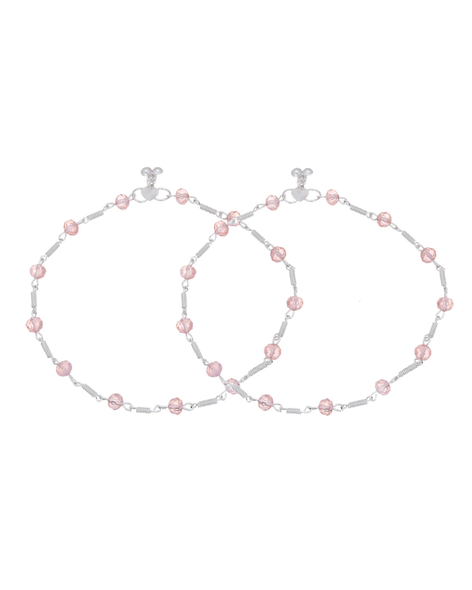 Jewels Nest Silver Plated Pink Crystal Beads Adjustable Anklet For Women | Grab2Buy