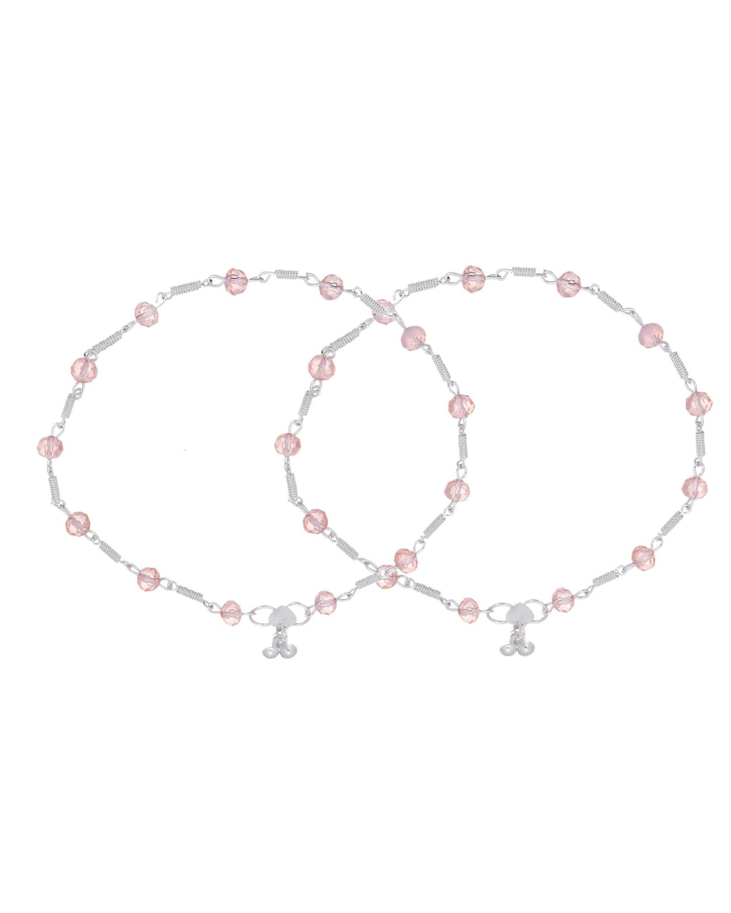 Jewels Nest Silver Plated Pink Crystal Beads Adjustable Anklet For Women | Grab2Buy
