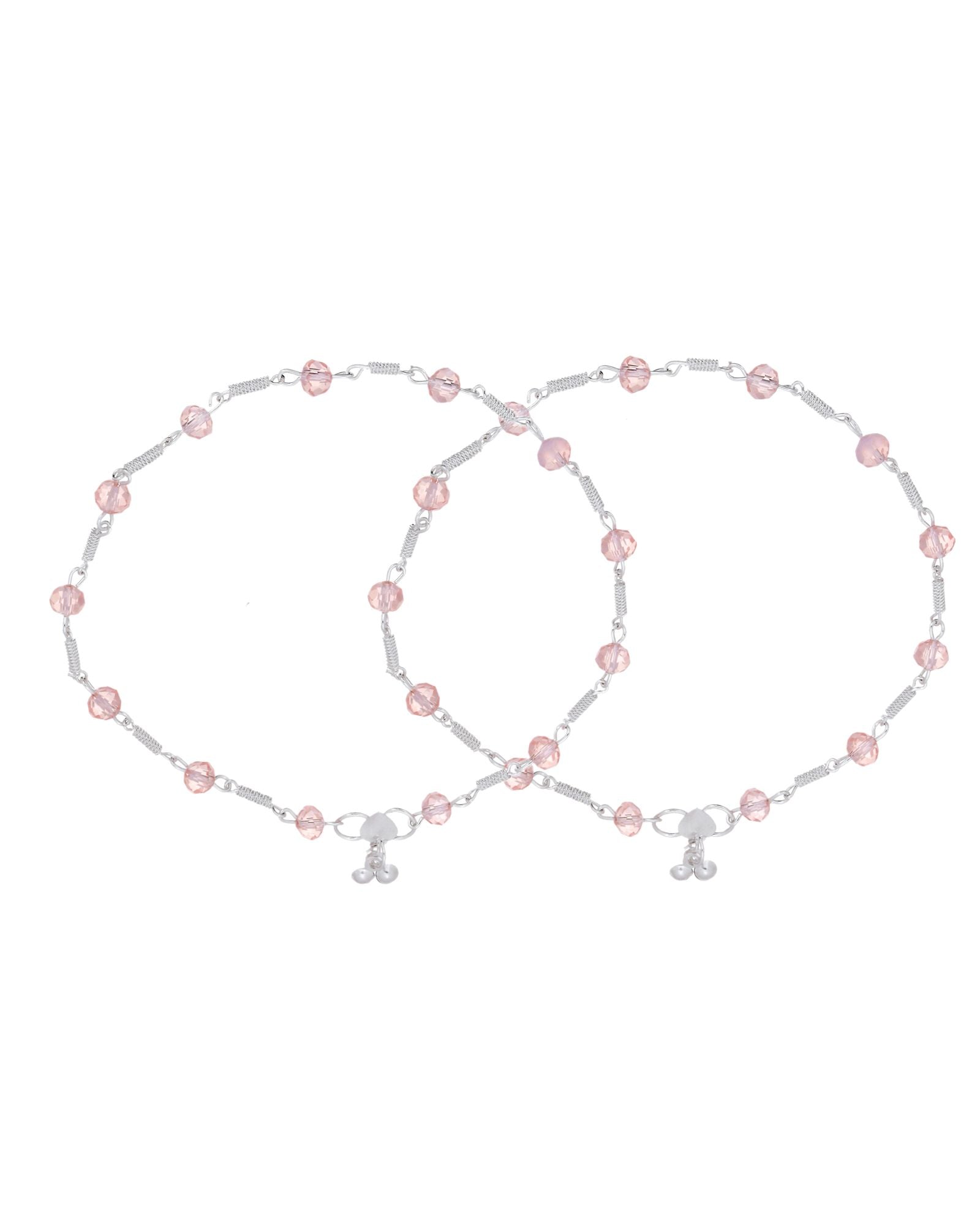 Jewels Nest Silver Plated Pink Crystal Beads Adjustable Anklet For Women | Grab2Buy