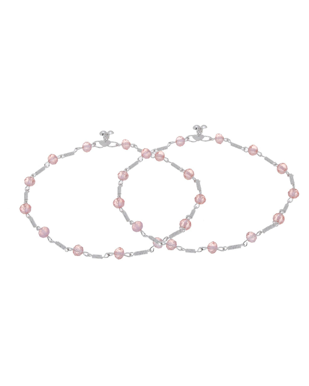 Jewels Nest Silver Plated Pink Crystal Beads Adjustable Anklet For Women | Grab2Buy