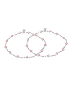Jewels Nest Silver Plated Pink Crystal Beads Adjustable Anklet For Women | Grab2Buy