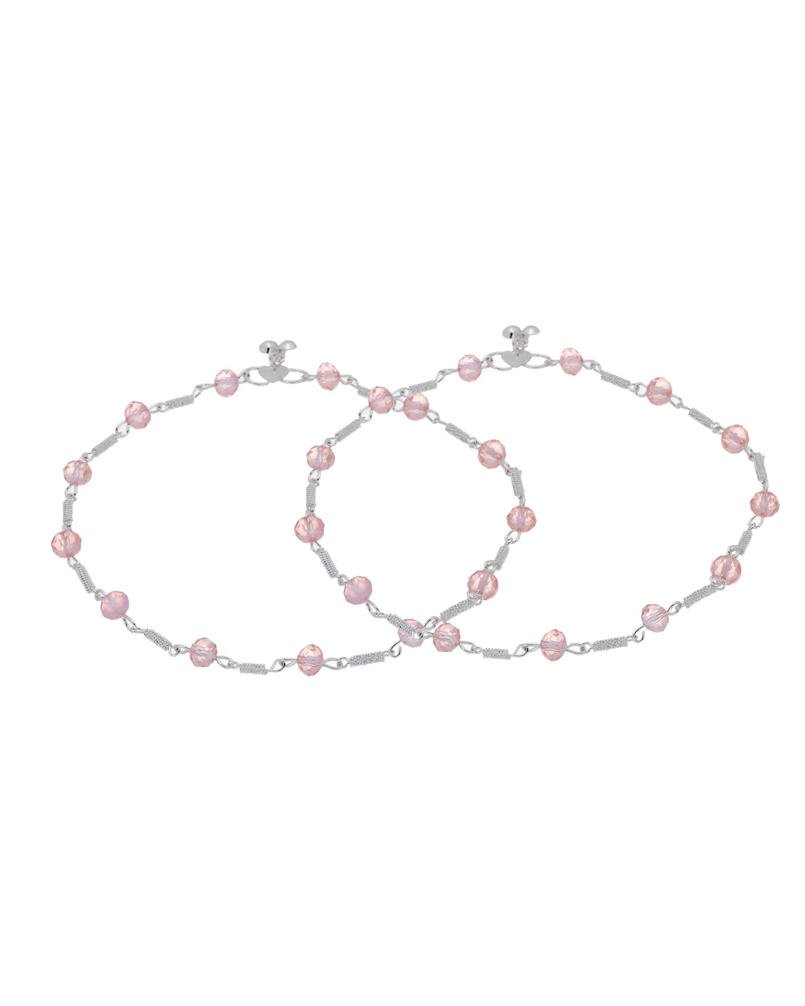 Jewels Nest Silver Plated Pink Crystal Beads Adjustable Anklet For Women | Grab2Buy